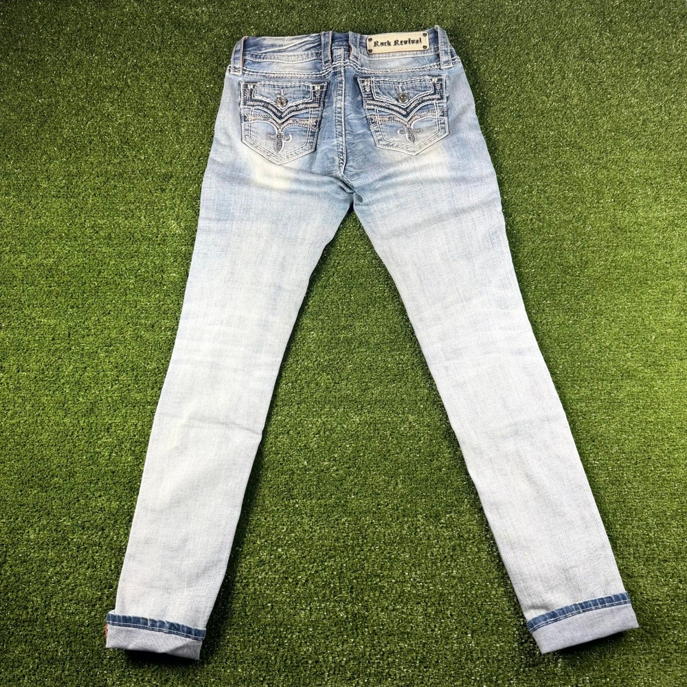 Rock Revival Celinda Easy Skinny Jeans Light Wash Embroidered Size 25 0672